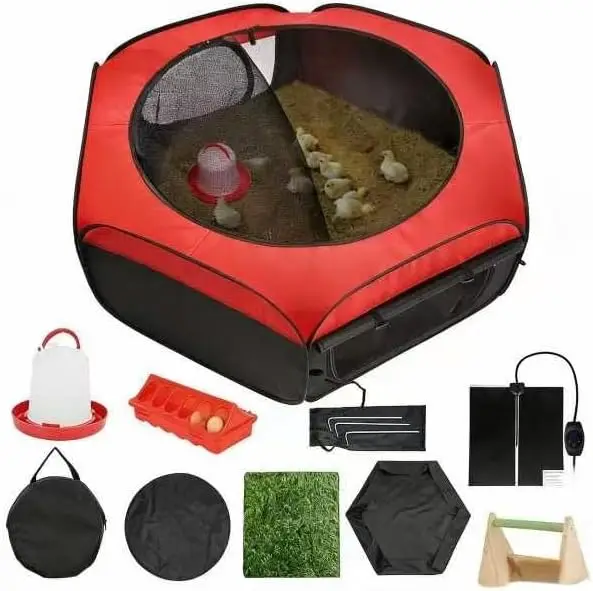 

Pop-up Chicken Brooder Starter Kit with Heating Pad, Temperature Control, Feeder & Waterer for Chicks, Ducks, Quail
