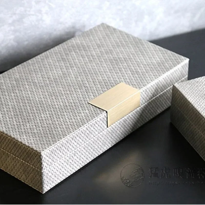 Luxury Gray Leather Jewelry Box High-grade Light Ancient Sundries Organizer Model Room Hotel Home Decoration