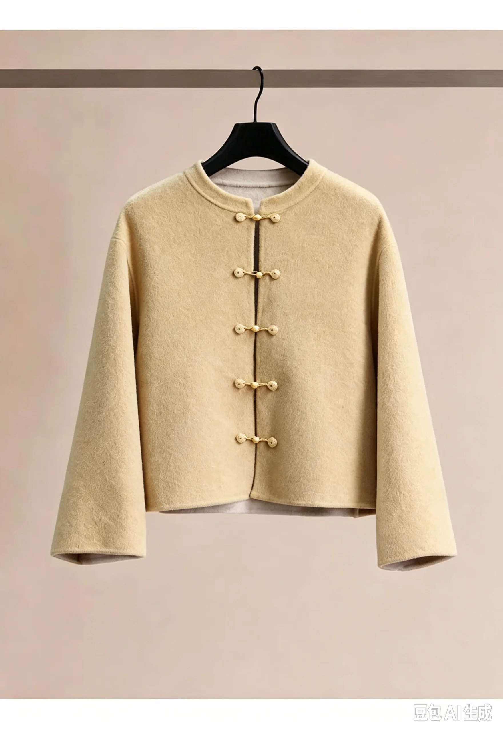 Ladies Double Faced Cashmere Coat Winter Stand Collar Frog Button Hand Sewn Luxury High Quality Loose Warm Slim Woolen Outerwear