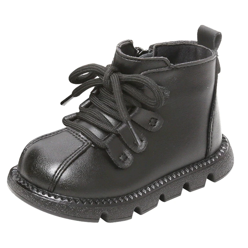 High Quality Fashion Baby Kid Boots Solid Black Brown Ankle Boots,Wide Toe Lace-up Autumn Casual Walkers Shoes