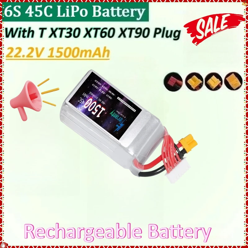 

New 22.2V 1500mAh for 6S 45C LiPo Battery with T XT60 XT90 XT30 Plug for Quadcopter RC Drone Racing Cars Boats Spare Parts