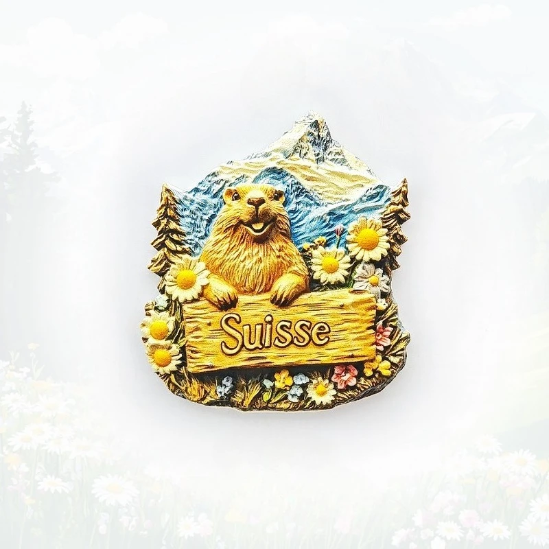 Swiss Marmot Fridge Magnet - 3D Alpine Souvenir Cute Glacier Animal Decor Unique Europe Gift with Strong Magnet