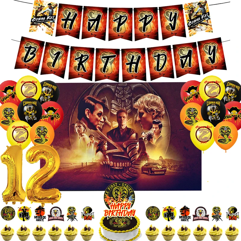 Cobra Kai Birthday Party Decoration Balloon Backdrop Banner Cake Topper The Karate Kid Saga Continues Birthday Party Supplies