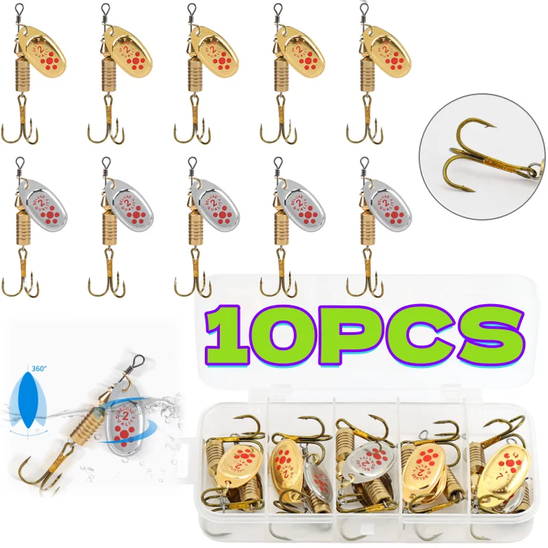 10Pcs/set Rotating Metal Lure Rotating Spoon Glitter Curved Fishing Bait Barracuda Bass Hard Bait Artificial Lure Fishing Tackle