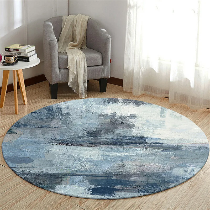 Modern Art Earth Moon Round Carpet, Abstract Swirl Starry Sky Ink Splash Rug for Living Room, Bedroom or Office Decor