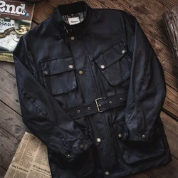 Brand Oil Wax Windbreaker Men Vintage Motorcycle Waterproof Jackets Spring Autumn Casual Multi-pocket Cargo Coats Medi Length