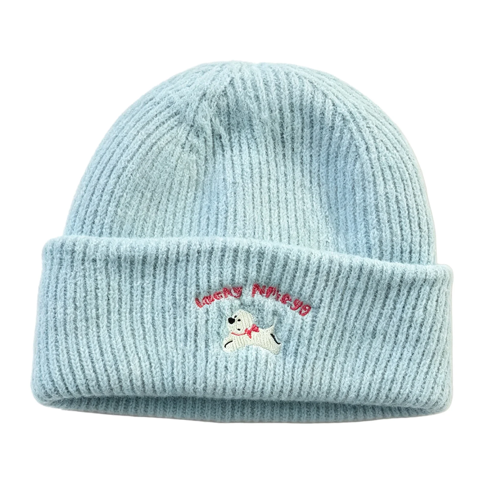 Beanie Hat Cute Wintery Casual Wear for Women Teens 3D Dog Embroidery Thermal Knit Skull Cap Warm Soft Acrylic Cotton Blend