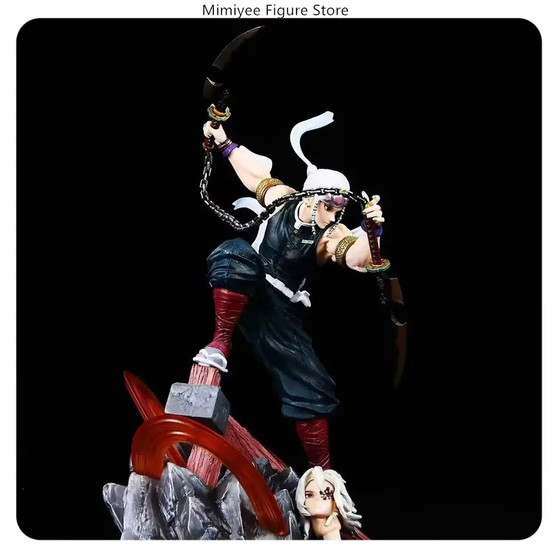 

27cm Demon Slayer Tengen Uzui Battle Sound Hashira Double Head Sculpture Battle Scene Model Statue Anime Figure