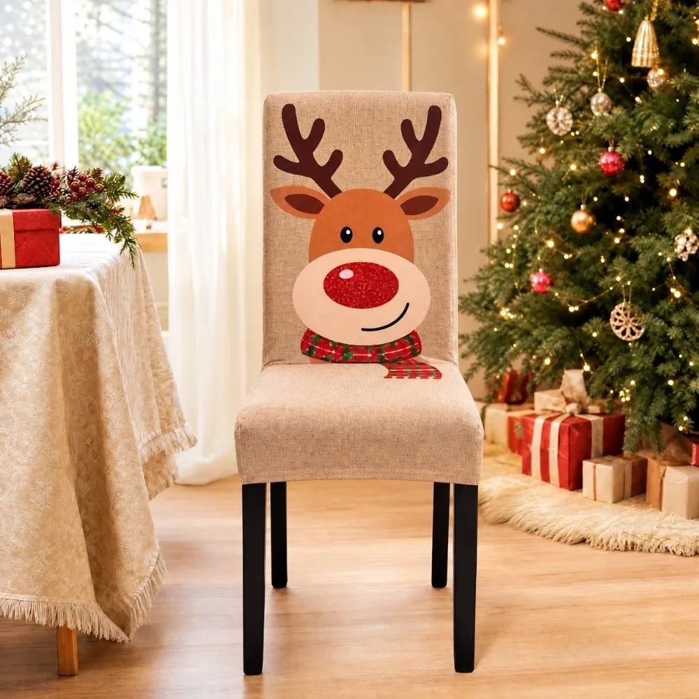Full Package Christmas Chair Cover Elastic Washable High Back Dining Chair Cover Dustproof Stretch Chair Protector Slipcovers