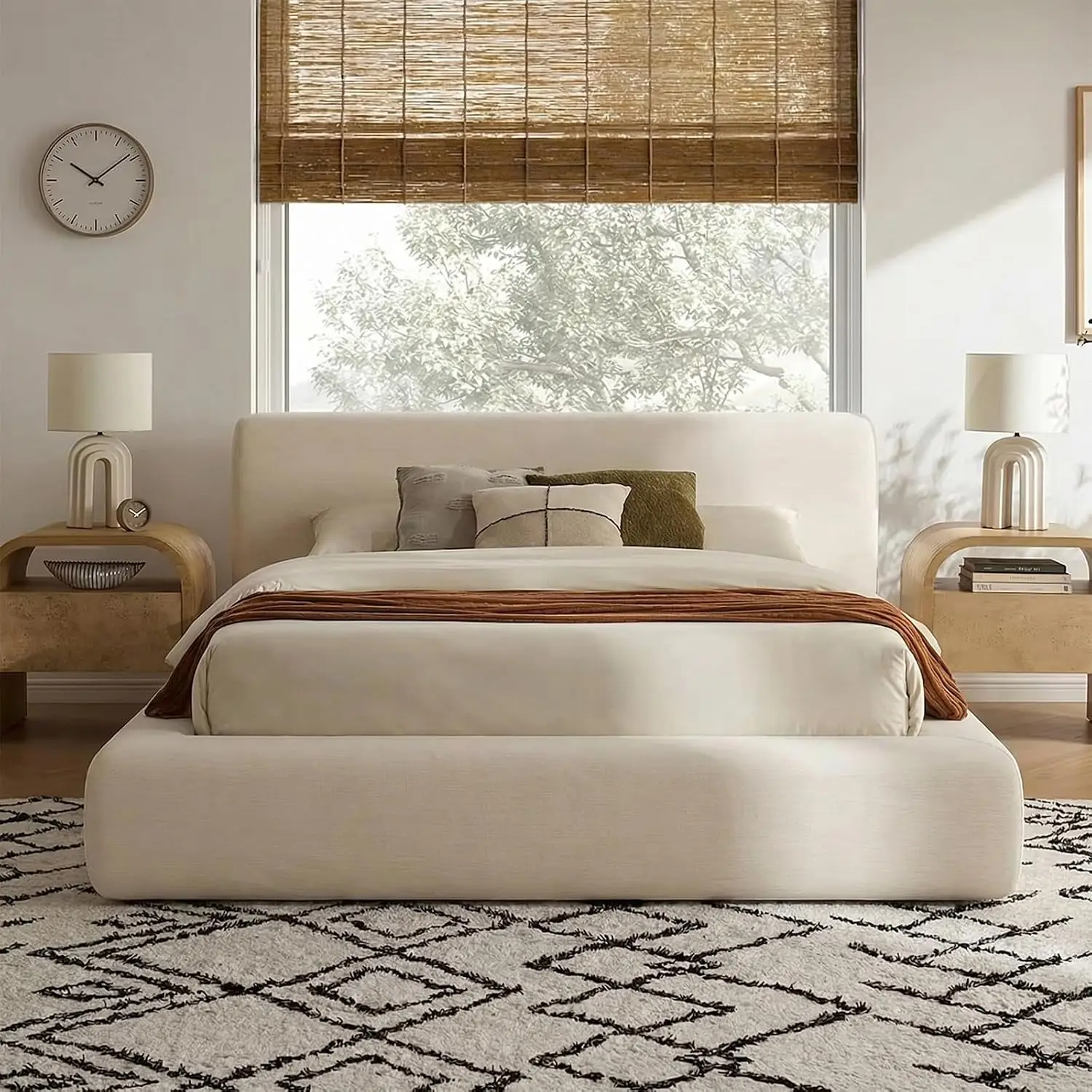Queen Upholstered Platform Bed Frame with Headboard, 5.9