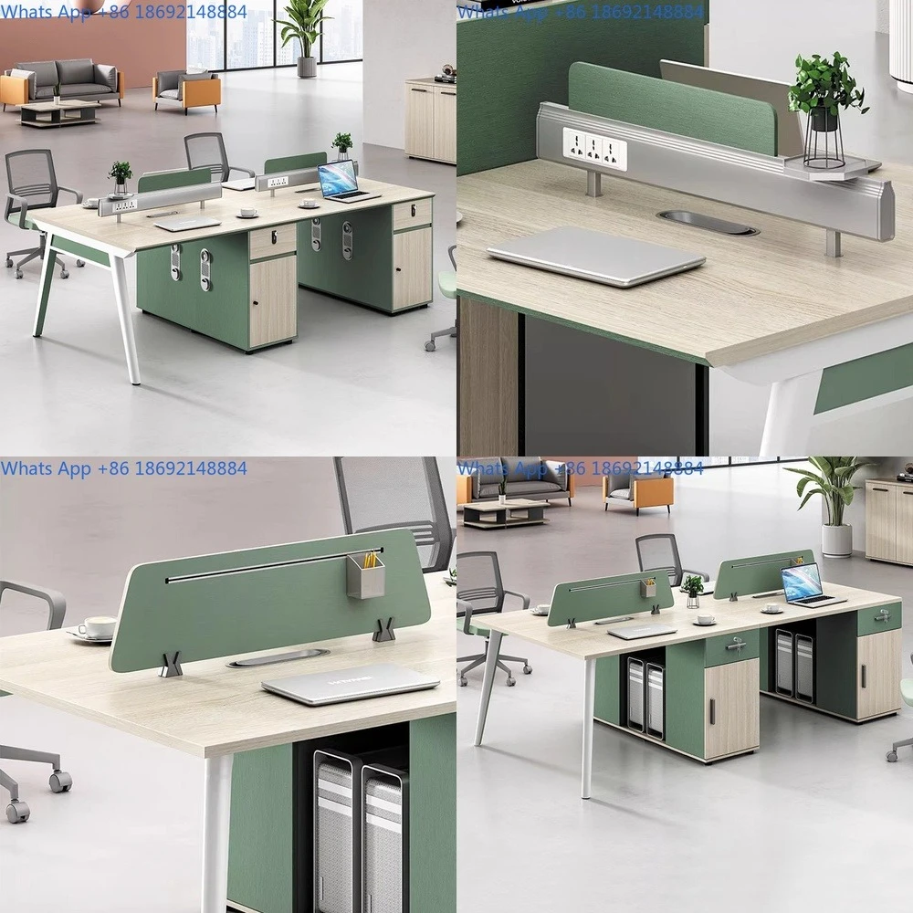 

Modern Office Desk with Partition for Employees Teachers 4 Person Workstation Minimalist Design