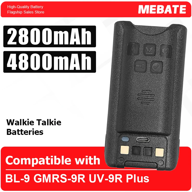 For Baofeng UV-9R Pro Battery 2800/4800mAh UV-9R Plus Enlarge Li-ion Batteries Type-C Charging BL-9 GMRS-9R Radio Replacement