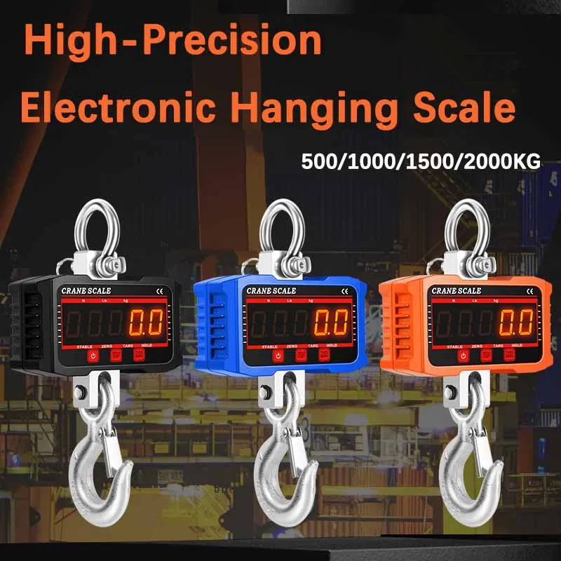 500/1000/1500/2000KG High-Precision Electronic Hanging Scale Portable Handheld Hook Scale LED Industrial Electronic Hook Scale