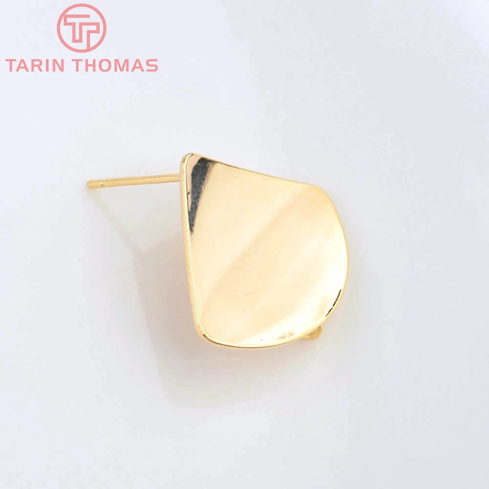 (2477)6PCS 20x23MM 24K Gold Color Plated Sector Glossy Surface Stud Earrings High Quality DIY Jewelry Making Findings