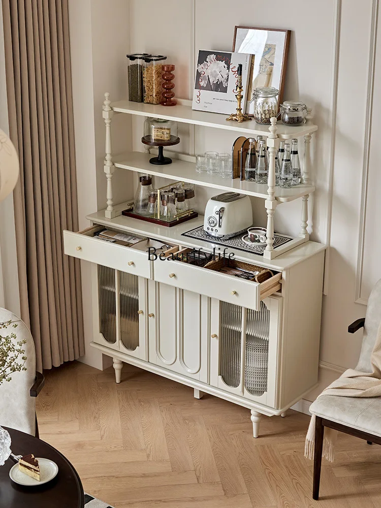 

03.French cream solid wood dining side cabinet storage living room wall book porch side cabinet