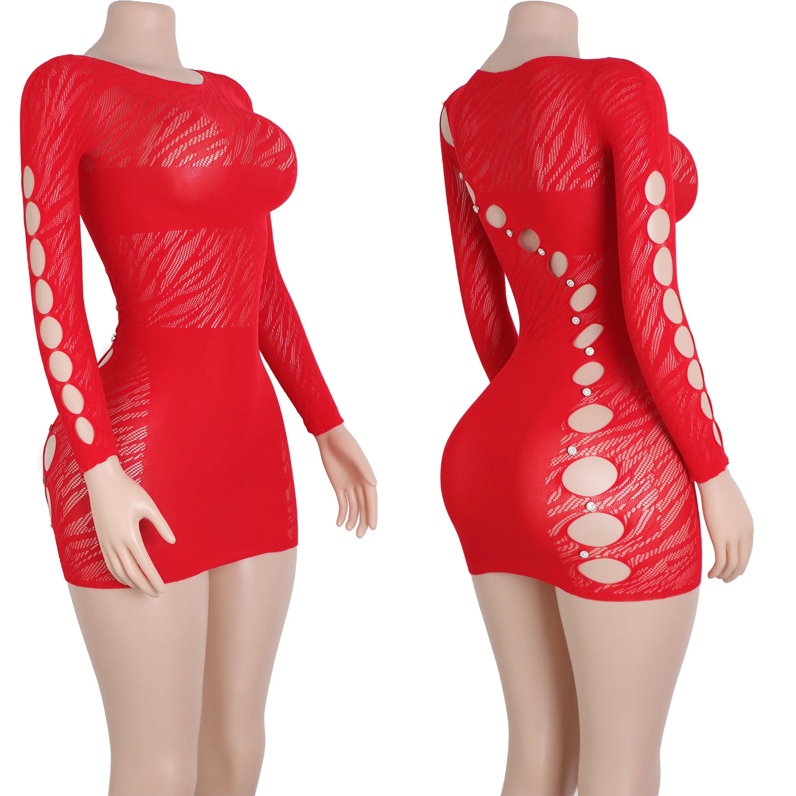 

Wholesale Sexy Fishnet Bodysuit Set Unique Cutout Design Elastic Accents Stylish Exotic Dancewear Adult Performance Attire