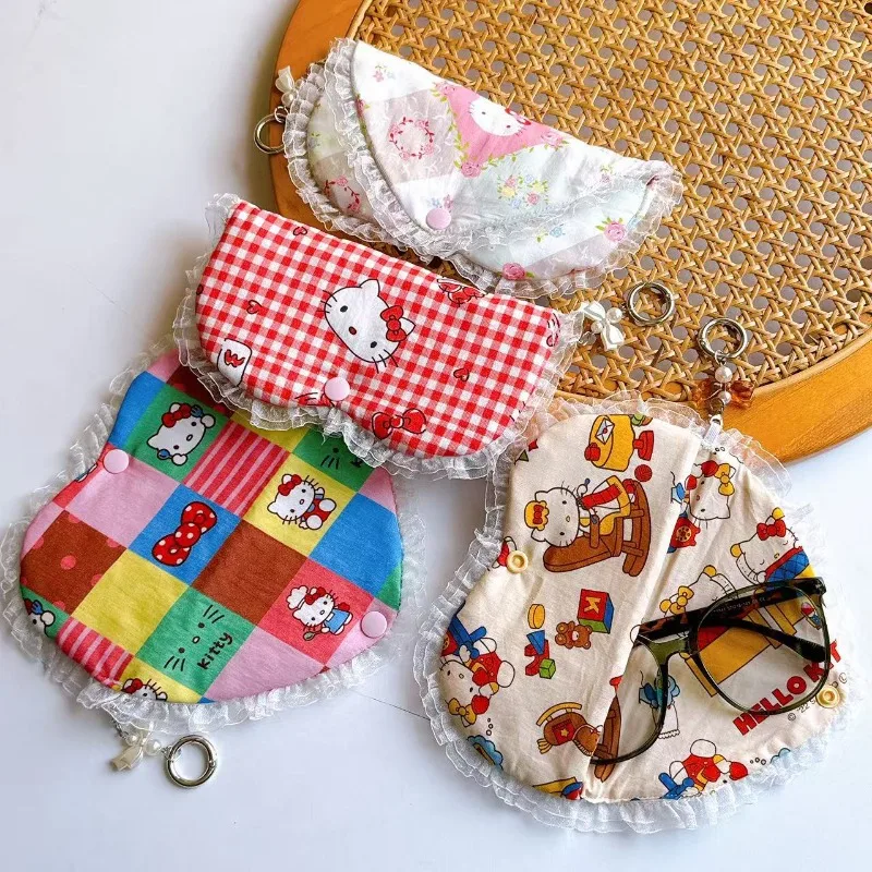 

Hello Kitty Bag Cute Cartoon Women Lace KT Glasses Bag Portable Storage Button Hanging toy Decoration kawaii Girl Gift Wholesale