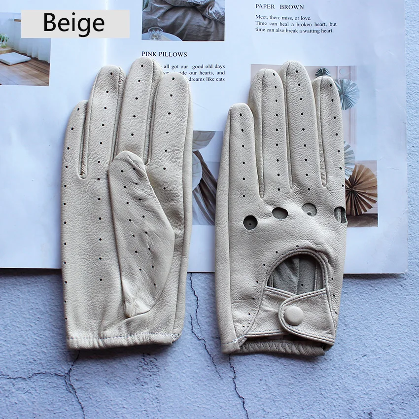 Women's Single-Layer Unlined Thin Driving Leather Gloves Hollow Style Outdoor Cycling Driver Gloves Free Shipping