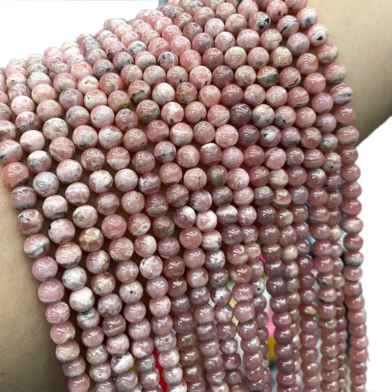 New 100% Natural Argentina Rhodochrosite Round Gem Stone Beads For Jewelry Making DIY Bracelet Necklace For Women 4/5/6/7MM 15''