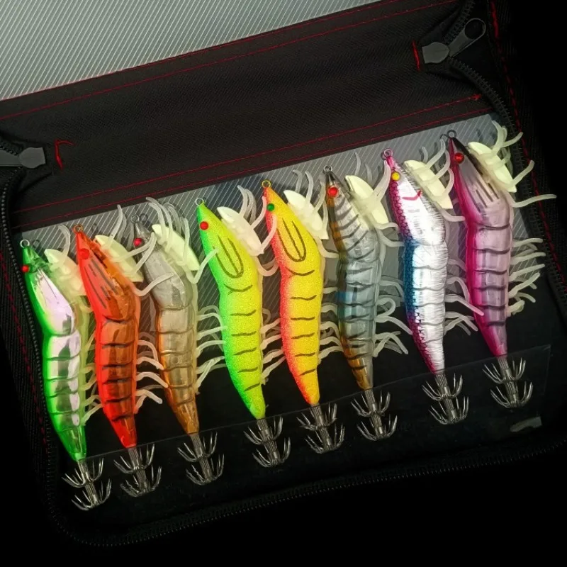Luminous Bead Wood Shrimp Squid Hook Luminous Bead Soft Foot Shrimp 8 Color Wood Shrimp Set Squid Cuttlefish Octopus