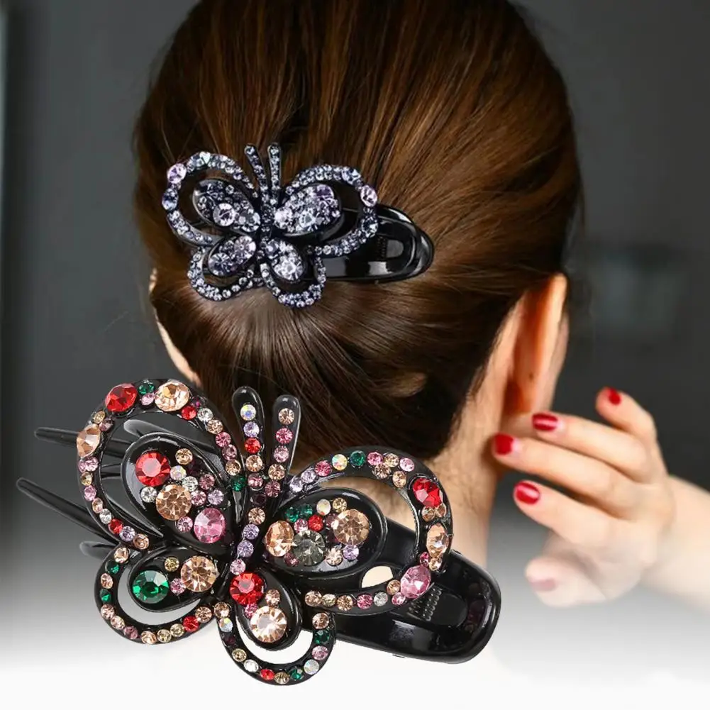 Sweet Temperament Hair Clip Anti-slip Tooth Exquisite Shining Rhinestone Elegant Butterflies Decor Women Hairpin Styling Tool