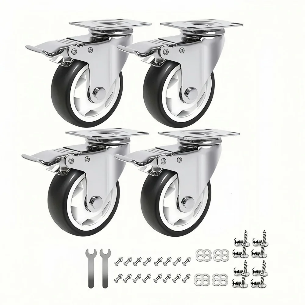 4Pcs 3/4/5in Caster Wheels 360° Swivel Heavy Duty Furniture Casters High Load Capacity Wear-Resistant Cart Casters