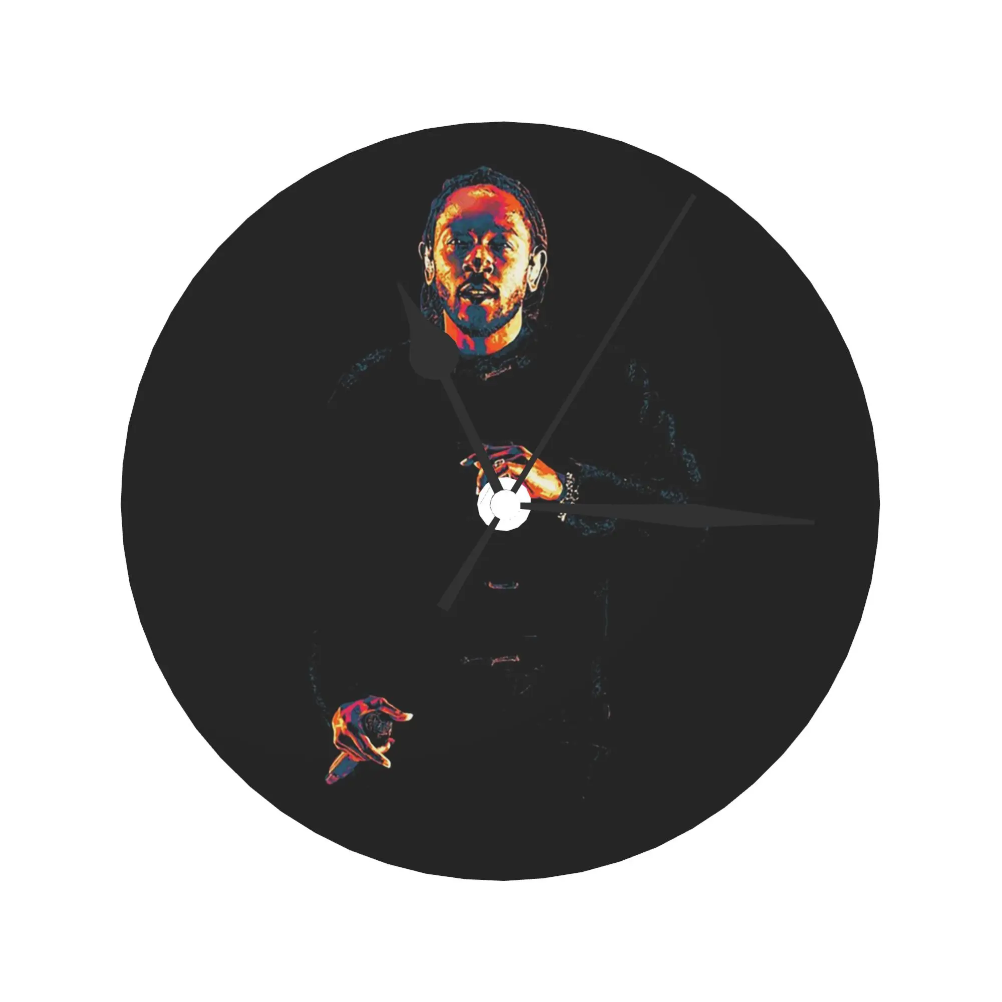 Kendrick Lamar Neon Glow Portrait Dark Minimalist Vibe Wall Clock Room Decoration Silent Round Clock for Bedroom Living Kitchen