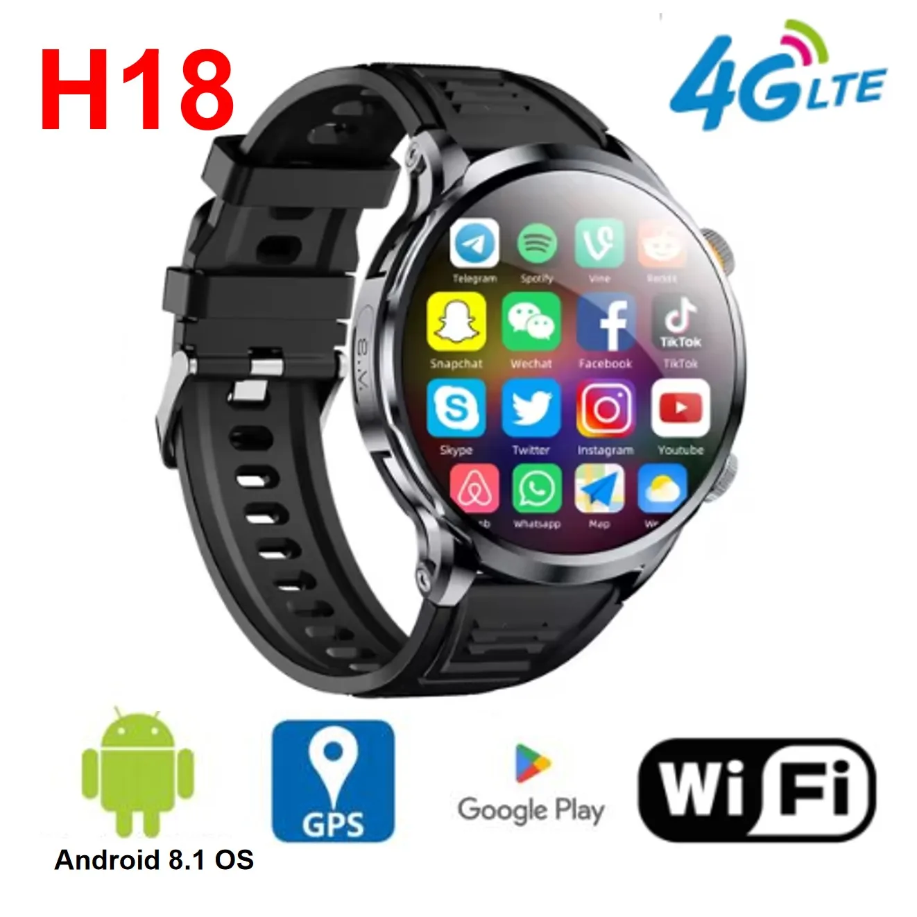 

﻿ Новые умные часы H18 4G Android 8.1 OS 1,95 дюйма 200 Вт Камера GPS WIFI 4G NET Google Play Монитор сердечного ритма Смарт-часы Мужчины Женщины