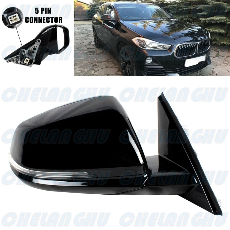 For BMW X2 F39 2019 2020 2021 2022 2023 Right Side black painted 5 Pins Heated Electric Adjust Power Fold mirror assembly