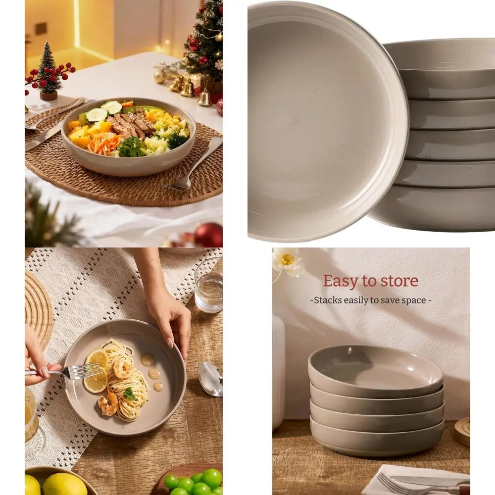 

Set of 6 Cinnamon Brown Pasta Bowls, Ideal for Salads, Housewarming, Thanksgiving, and Christmas Gifts