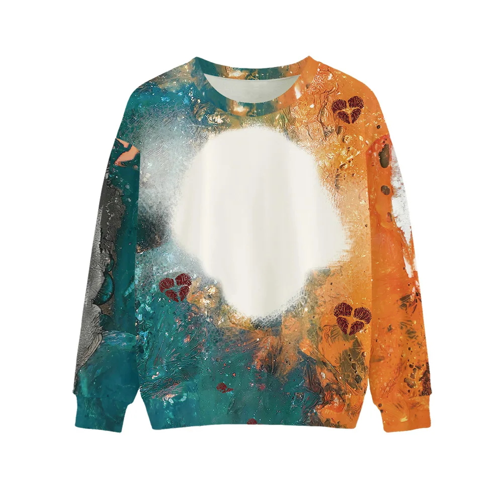 Nowy sublimowany pusty sweter z nadrukiem Tie-dye Casual bluza z okrągłym dekoltem damska/męska na niestandardowe logo z nadrukiem top z długim rękawem