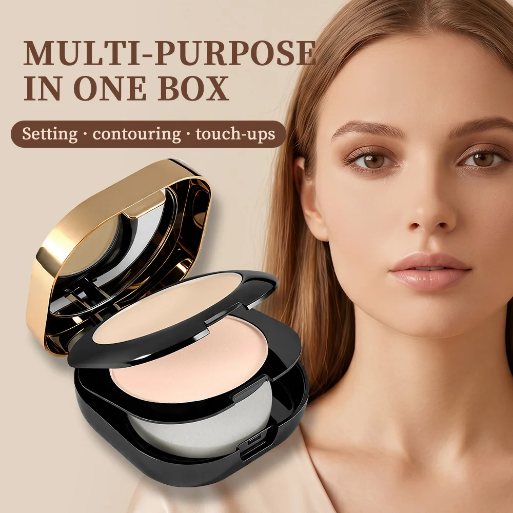 Double Layer Powder Oil Control Long Lasting Sumdge-Proof Concealer Setting Powder Makeup Matte Finish Lightweight Pressed Powde