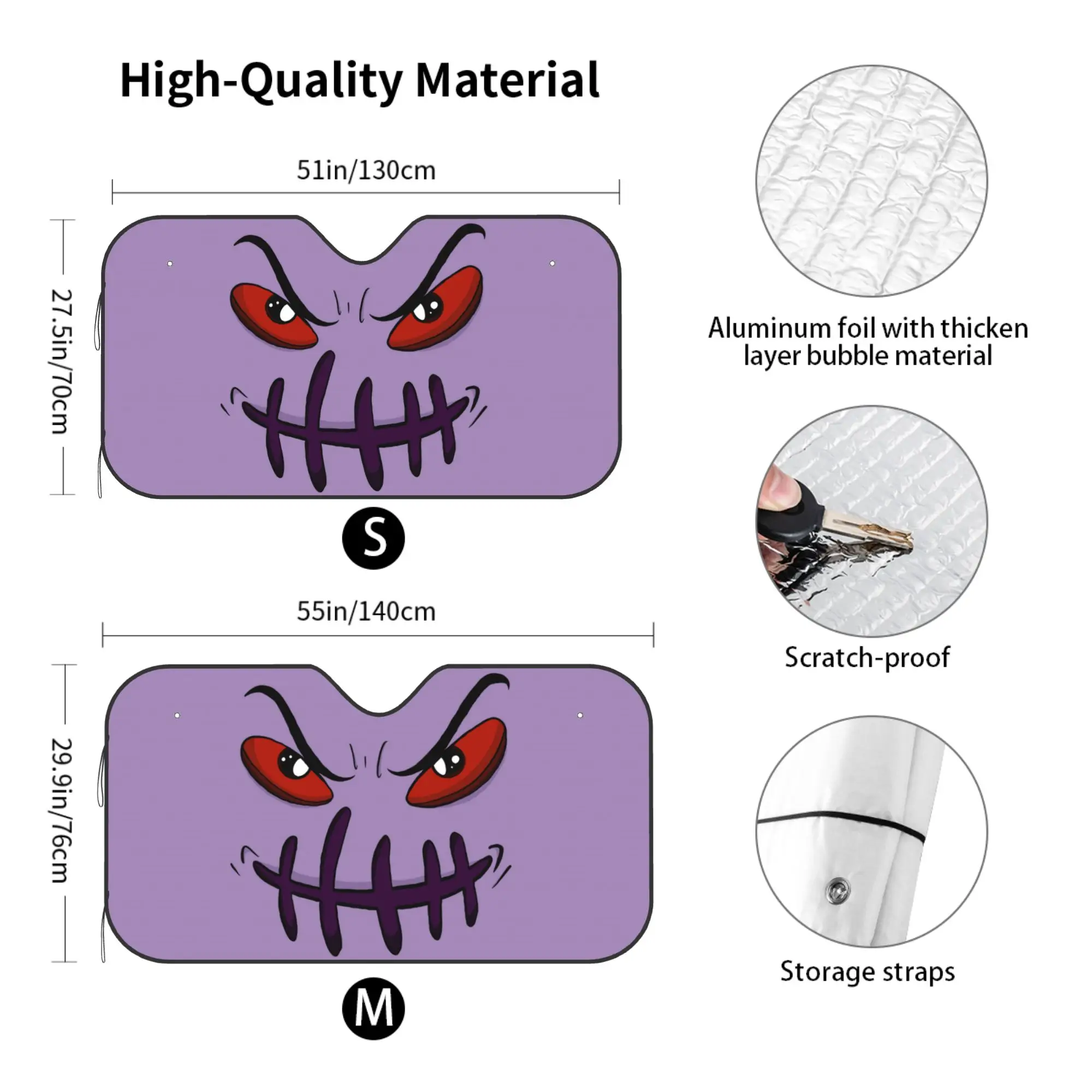 Funny Evil Monster Car Windshield Sun Shade, Foldable UV Ray Reflector Visor, Heat Insulation Auto Interior Protector