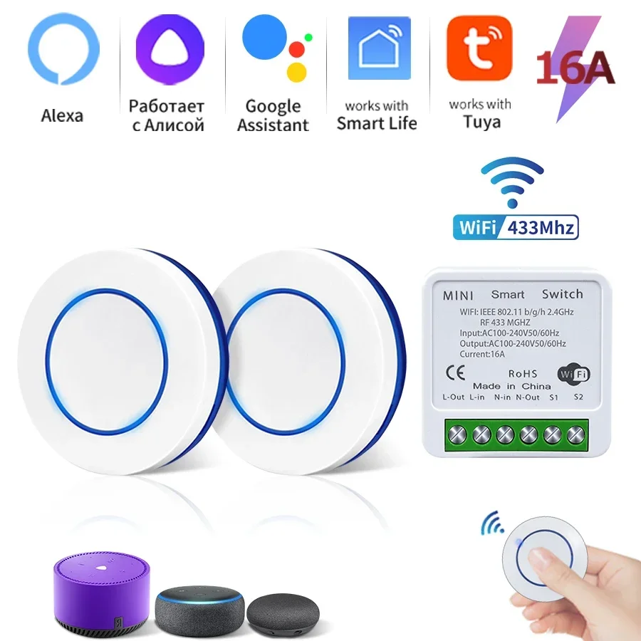 

Smart Tuya WiFi Switch 433MHz Wireless Remote Control Light Switch Relay Controller Voice Control Works with Alexa Google Home