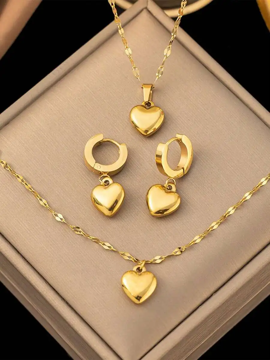 Vintage Heart Shaped Stainless Steel Jewelry Set