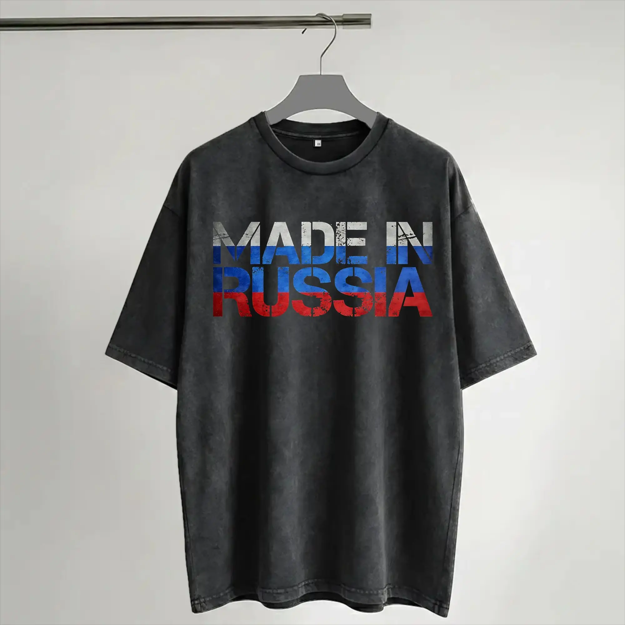 Russia Russian Flag  T Shirt Hip Hop Washed Short Sleeve Harajuku T-Shirt  Vintage for Men Women Streetwear