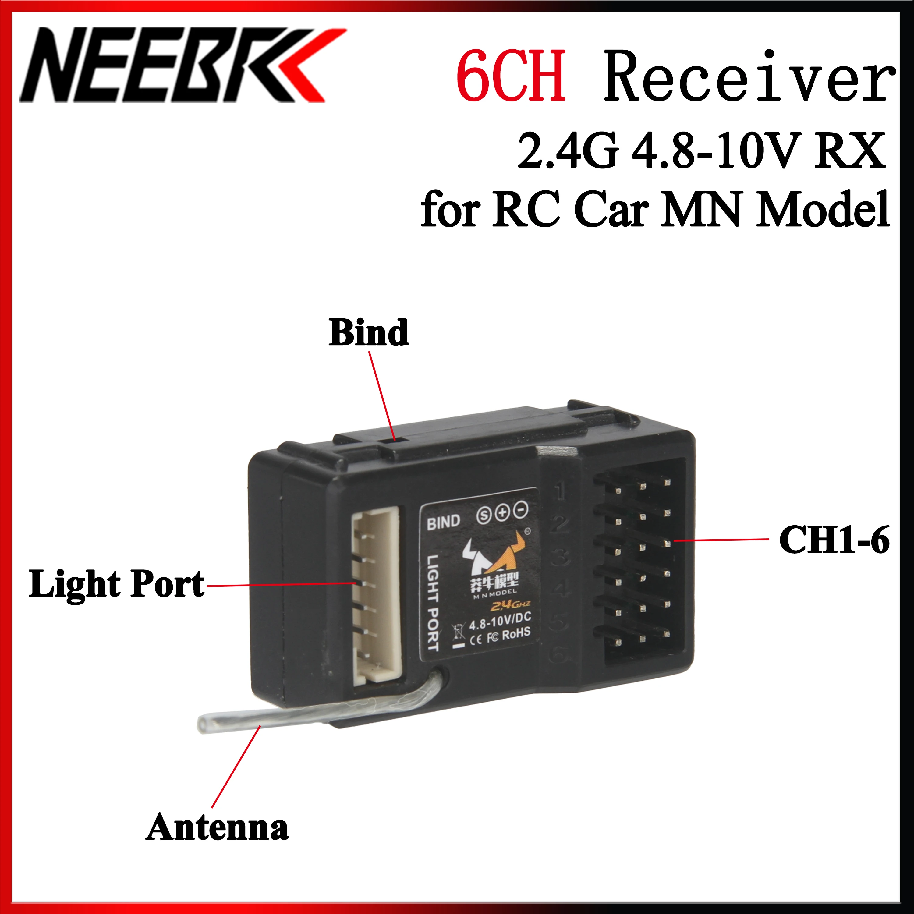 6CH 2,4G 6 Kanal Empfänger LED Licht Port 4,8-10V DC für 1/12 MN82 MN86 MN78 MN128 MN168 RC Crawler Auto Boot Tank Modell Teil