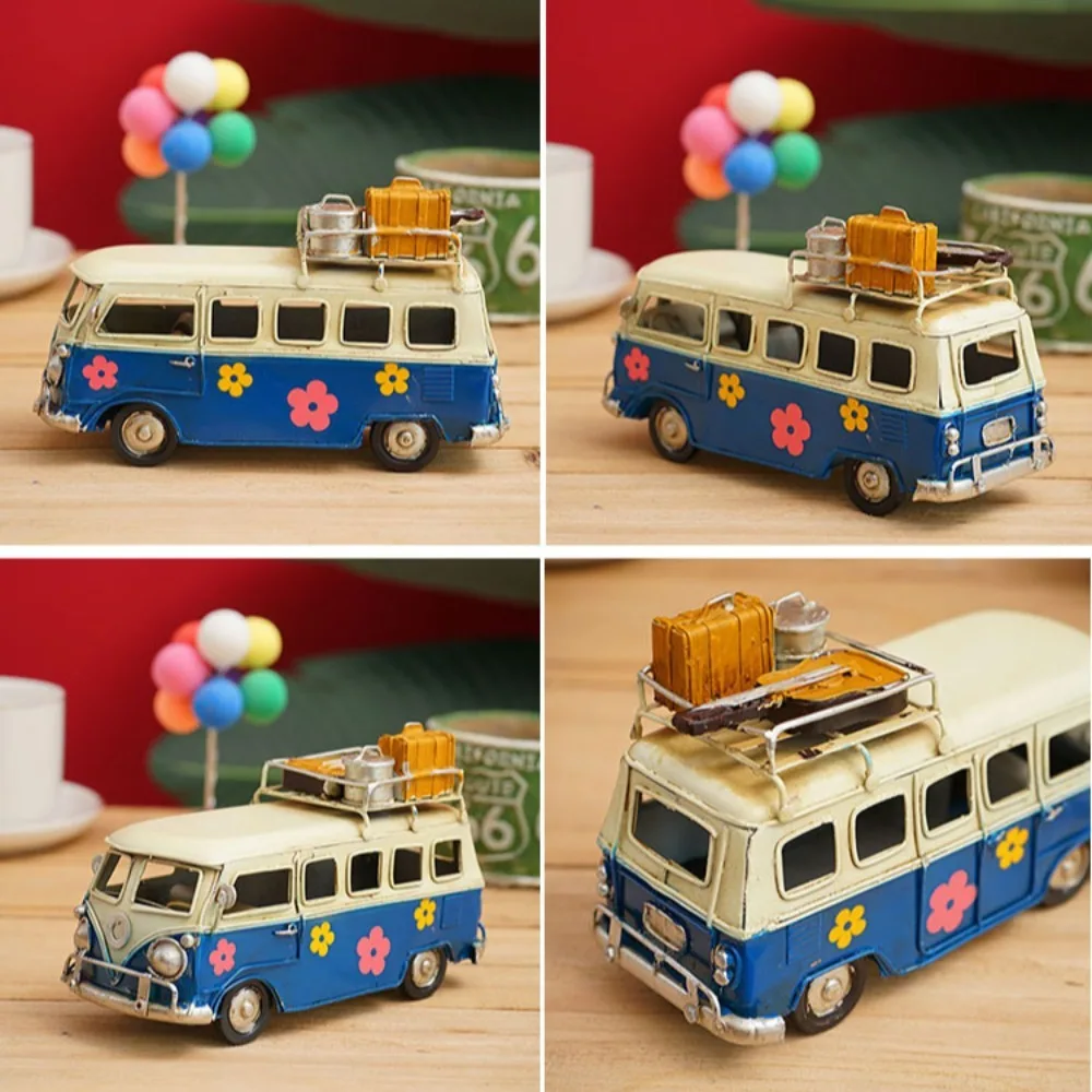 Large Campervan Model Retro Desktop Decoration Camper Van Model Metal Gift Iron Art Bus Piggy Bank Photography Props