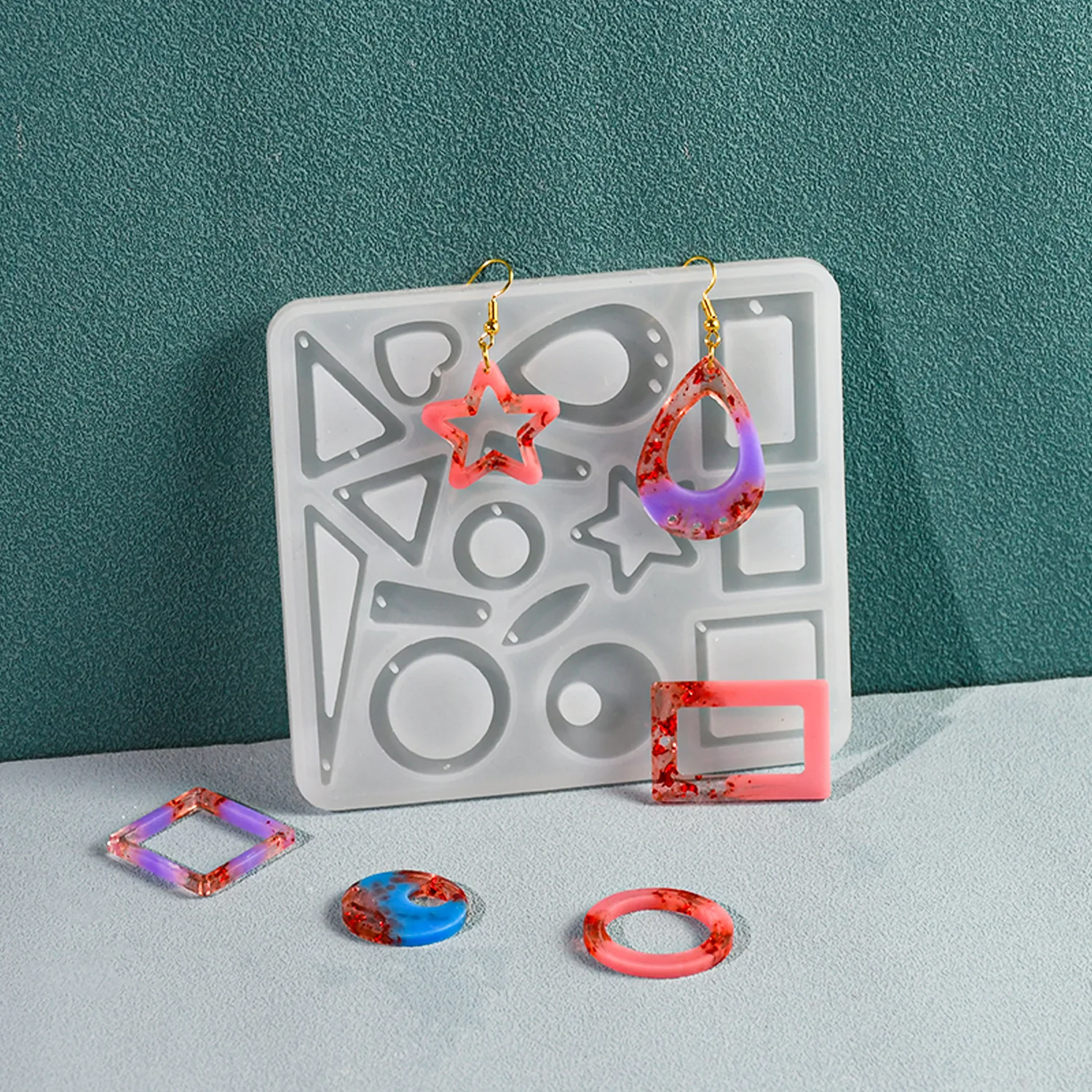 Resin silicone mold, multi-slot geometric hollow pendant silicone mold, with hanging holes, self-made molding mold