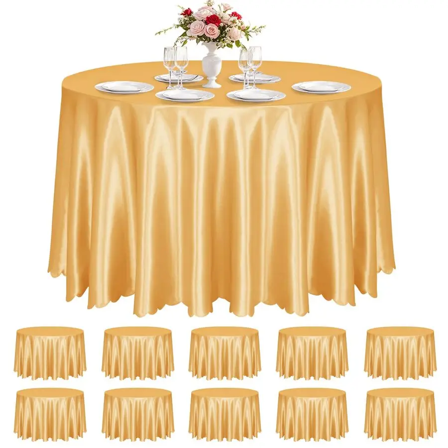 

Набор из 10 золотых атласных круглых скатертей диаметром 108 дюймов, шелковистые атласные накидки на столы, декоративные скатерти для свадеб, фуршетов и вечеринок