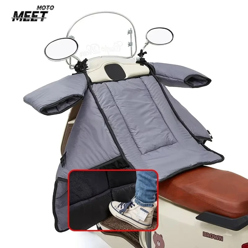 Electric Vehicle Windproof Cover with Winter Split Body and Velvet Pedal Motorcycle Windproof Cold Proof Cover Riding Accessory