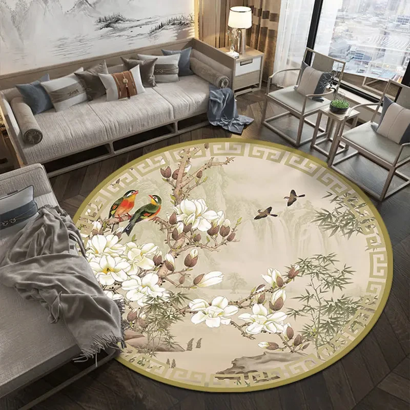 Chinese Classical Flowers Round Carpet Circle Area Rug for Study Bedroom Living Room Table Decor Soft Floor Mat Kitchen Doormat