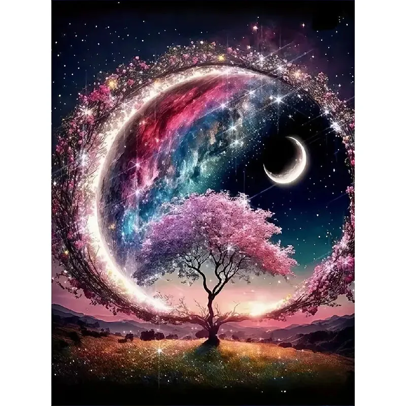 1 set of Flower, Moon, Round Diamond Painting Set, DIY  Full Diamond Home Decoration, , Frameless Art Crafts