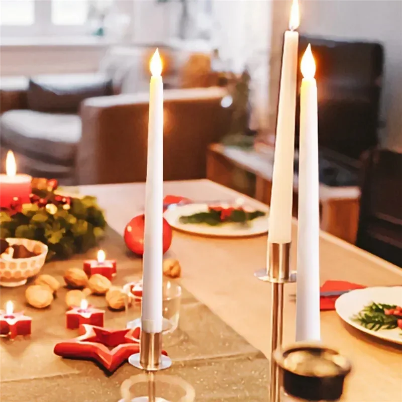 ABUI-Flameless LED Christmas Candles Long Battery Powered Church Flickering Pointed Candle Light Home Decoration
