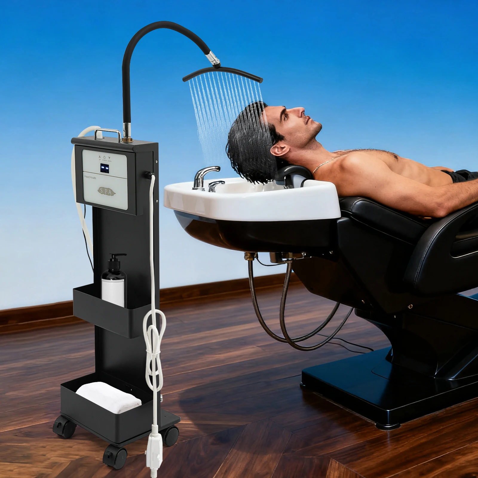 Head Spa Equipment Shampoo Bed Accessories with Waterfall Circulation System, Mobile Salon Scalp Care Machine for Hair Treatment