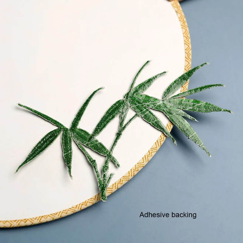 Embroidered Bamboo Leaf Iron-on Patches, Ethnic Style, DIY for Fan, Jewelry Box, Bag, Skirt, Decorative Back Glue