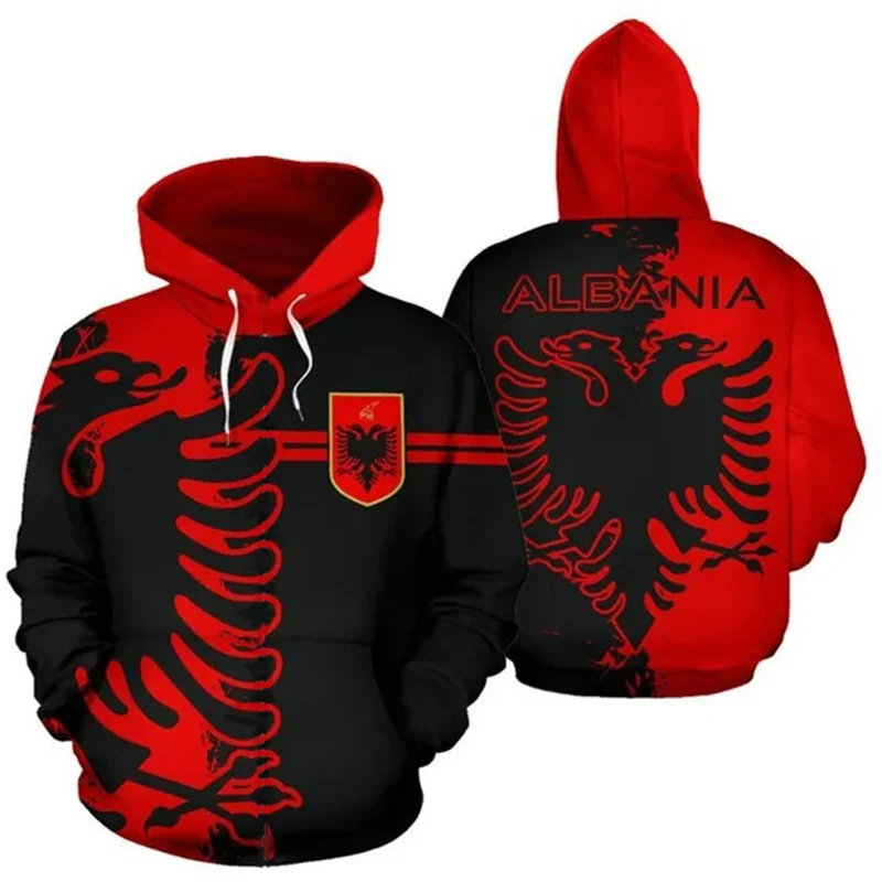 3d Printing Men\'s Albanian Flag Hoodie Long Sleeve Casual Sweatshirt For Spring Autumn Sportswear For Men Women Pullovers Hoodie