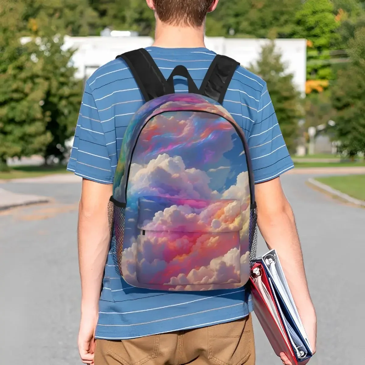 

Рюкзак в стиле комиксов с радугой и облаками, студенческая сумка для книг для мальчиков и девочек, детская школьная сумка, компьютерные сумки на плечо для мужчин и женщин