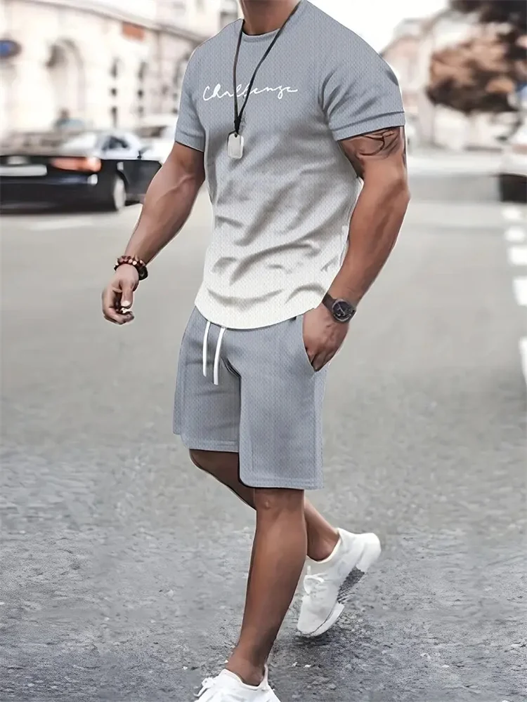 2024 New Summer Street Men\'s Suit Sportswear Men\'s Oversized Clothing 3D Print T-Shirt Shorts Men\'s Simple Clothing Fashion Suit