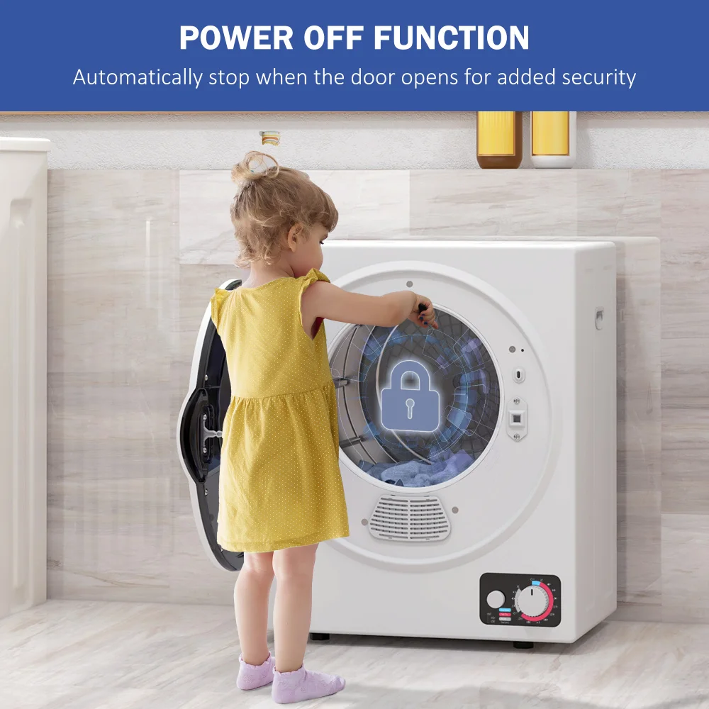 850W Automatic Dryer Machine White Portable Mini Clothes Dryer Small Room Towel Dryer with 5 Drying Modes 1 Person Furniture